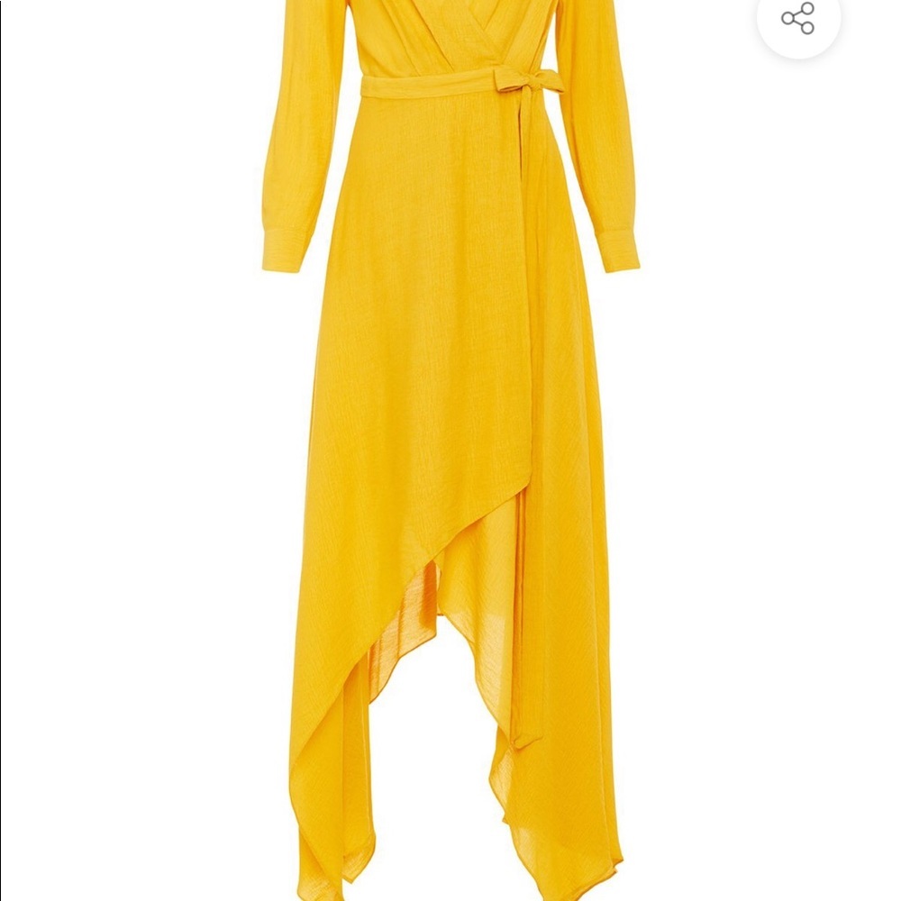 BCBGMAXAZRIA Marigold Yellow Wrap Midi Dress size large - Picture 5 of 8